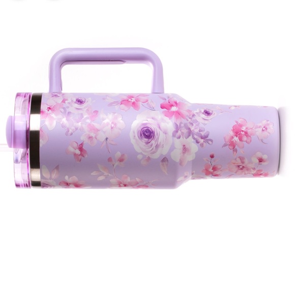 Hi Peach Lane Lavender Floral Insulated Travel Mug with Straw NWT - Picture 4 of 5